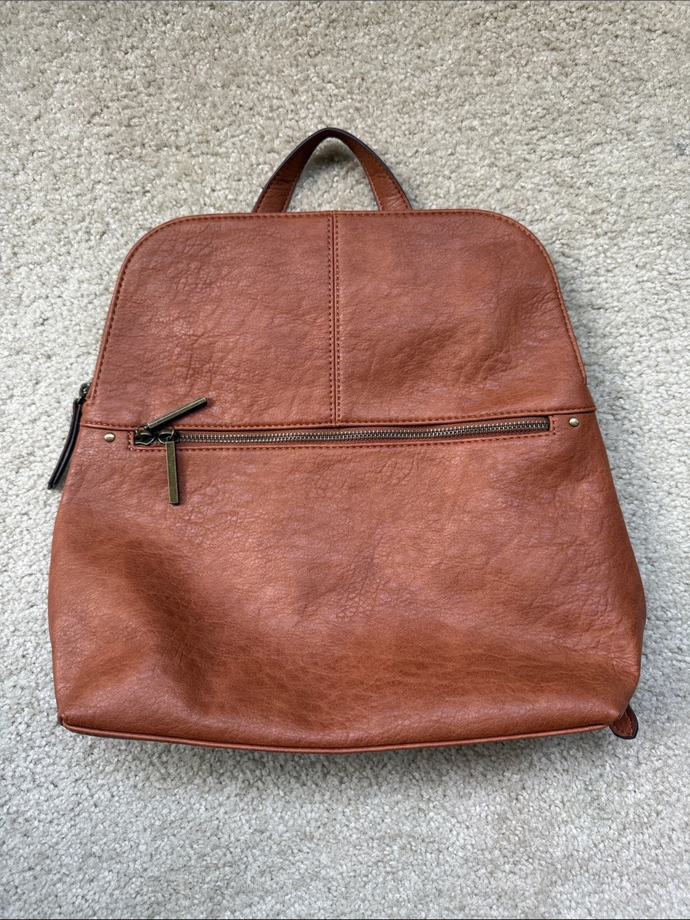 Market & Spruce Dara Zipper Cognac Faux Leather Backpack